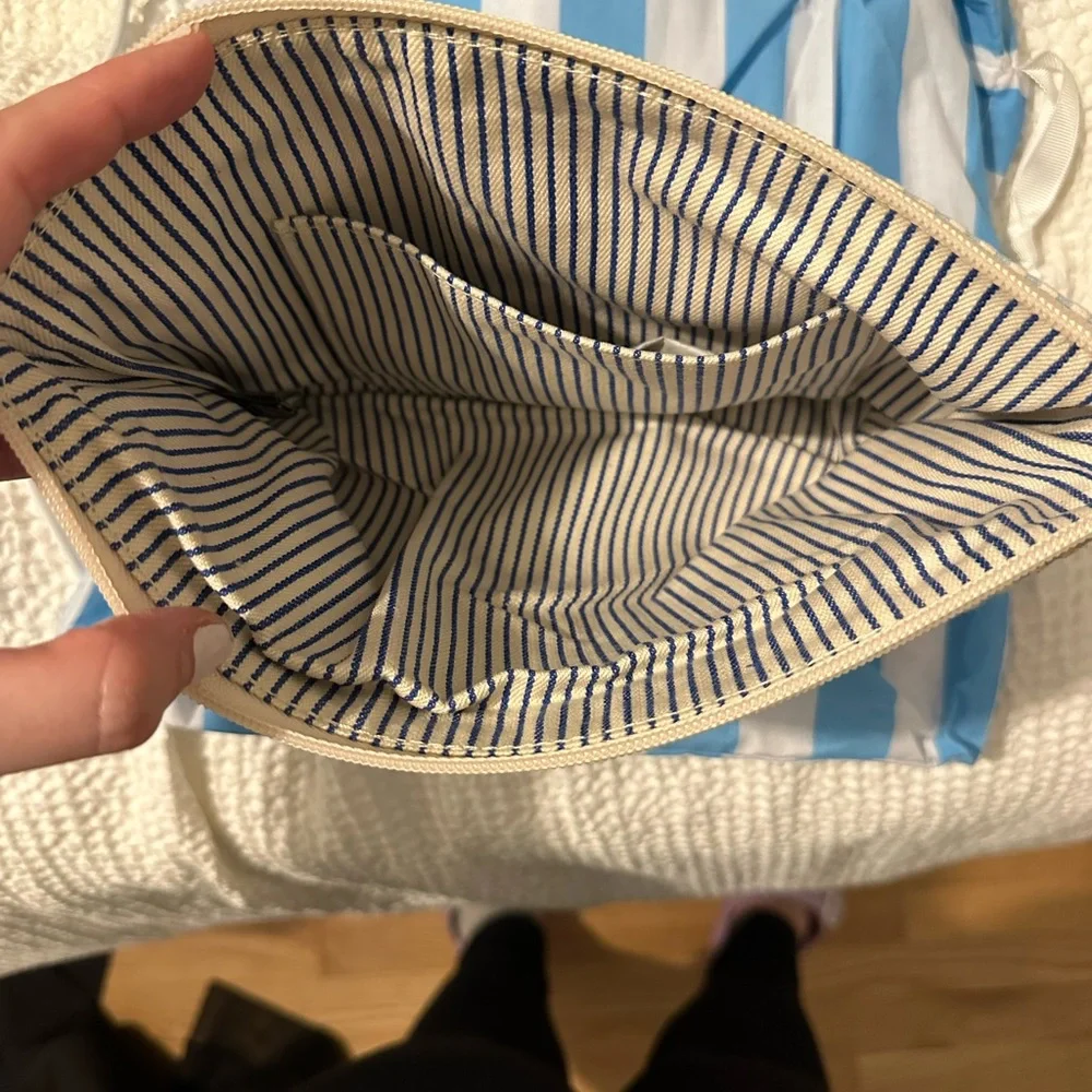 Draper James Blue and White Striped Makeup Bag - Picture 2 of 3
